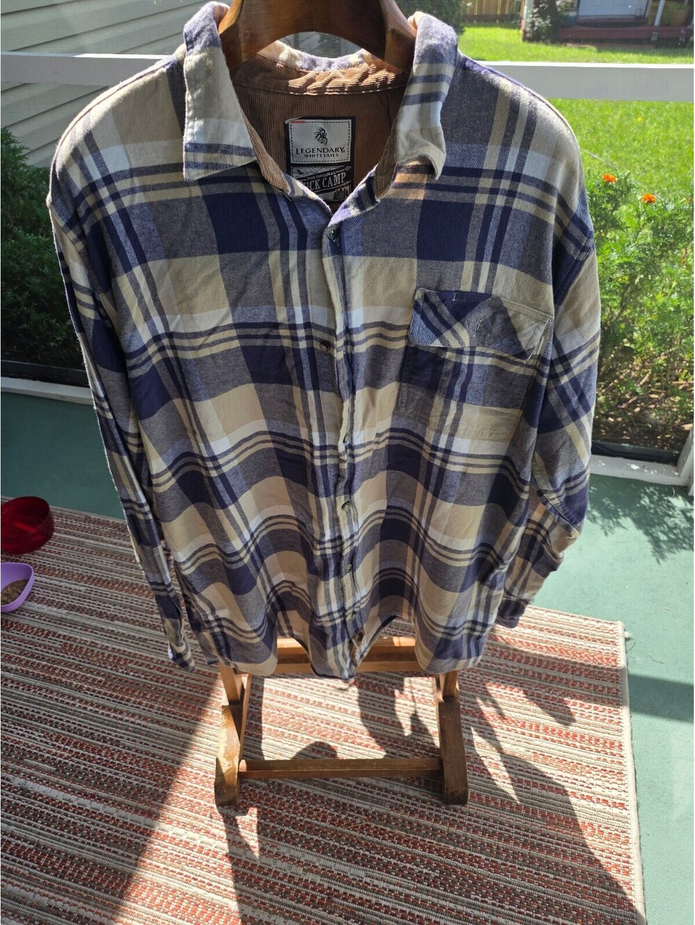 Legendary Whitetails Buck Camp Men's 2XT Blue and Tan Plaid Flannel Shirt